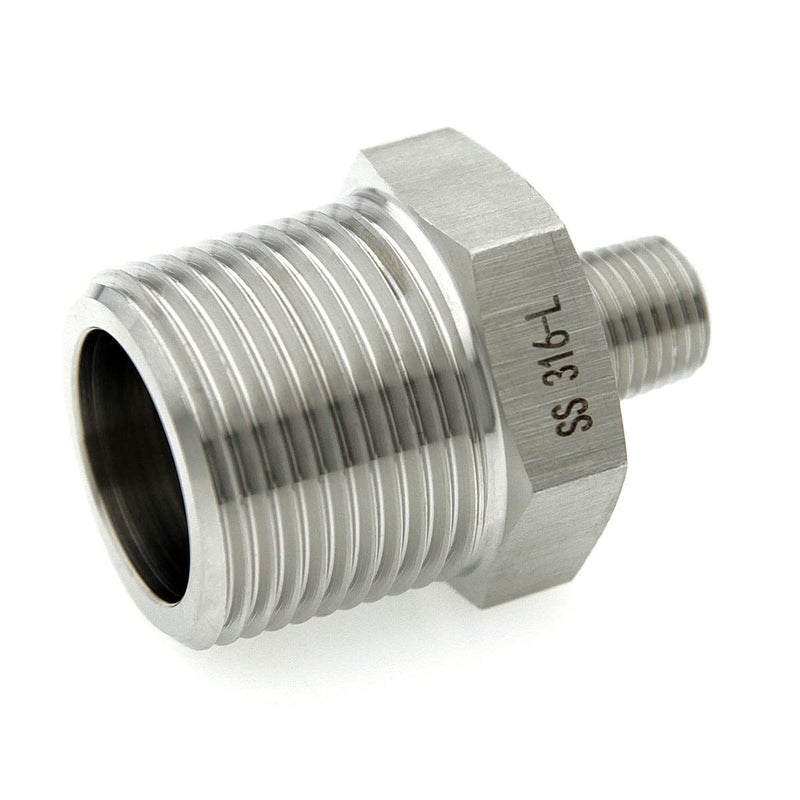 AdaptorMount 1" NPT Male x 1/4" NPT Male, Stainless Steel 316-L Reducer Hex Nipple Connector, Reducing Pipe Fitting Adapter - Image 2